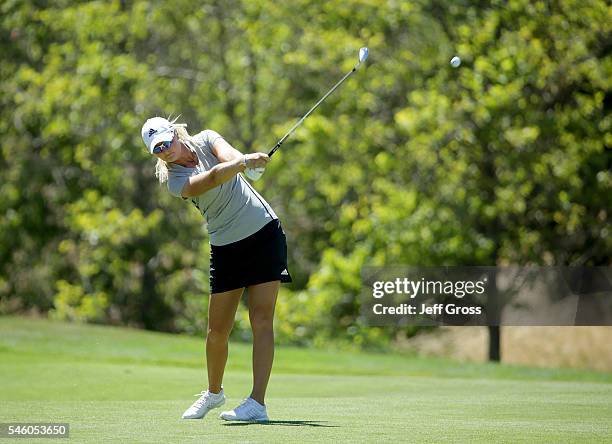 Anna Nordqvist of Sweden plays her second shot from the 18th fairway during the final round of the U.S. Women's Open at the CordeValle Golf Club on...