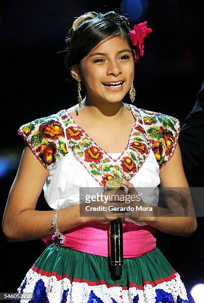 Finalist Magallie Montiel cries during Telemundo "La Voz Kids" Finale at Universal Orlando on July 9, 2016 in Orlando, Florida.