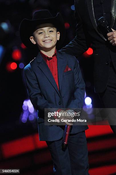 Finalist Joel Trevio smiles during Telemundo "La Voz Kids" Finale at Universal Orlando on July 9, 2016 in Orlando, Florida.