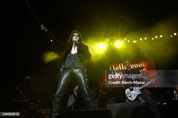 Alice Cooper and Johnny Depp of Hollywood Vampires perform at Ford Ampitheater at Coney Island Boardwalk on July 10, 2016 in Brooklyn, New York.