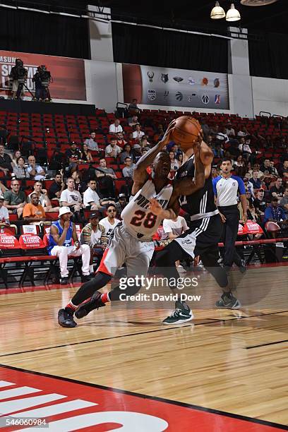 Russ Smith of the Portland Trail Blazers drives to the basket against the San Antonio Spurs during the 2016 NBA Las Vegas Summer League game on July...