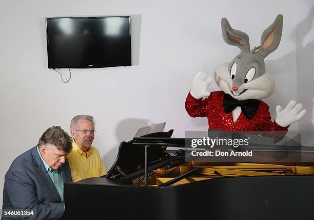 George Daugherty and Kelly Hale play the piano as Bugs Bunny dances along during a preview for Bugs Bunny at the Symphony II at Sydney Opera House on...