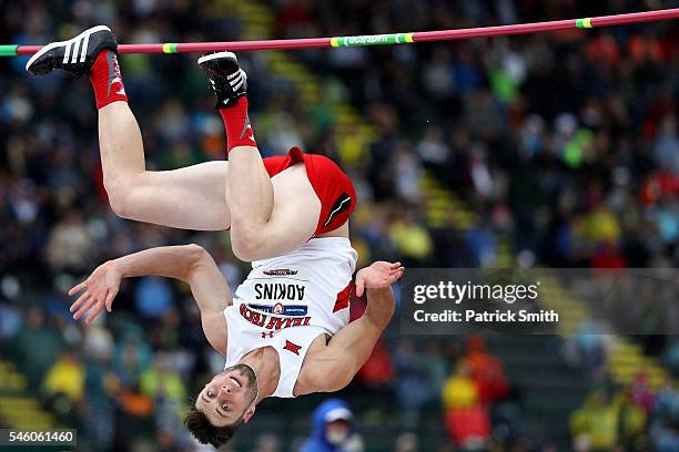 Bradley Adkins clears the bar in the Men's High Jump Final during the 2016 U.S. Olympic Track & Field Team Trials at Hayward Field on July 10, 2016...