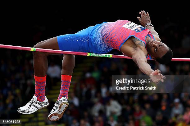 Erik Kynard competes on his way to placing first in the Men's High Jump Final during the 2016 U.S. Olympic Track & Field Team Trials at Hayward Field...