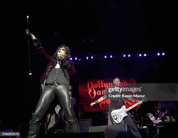 Alice Cooper and Johnny Depp of Hollywood Vampires perform at Ford Ampitheater at Coney Island Boardwalk on July 10, 2016 in Brooklyn, New York.