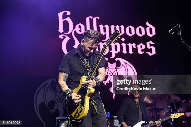 Johnny Depp of Hollywood Vampires performs at Ford Ampitheater at Coney Island Boardwalk on July 10, 2016 in Brooklyn, New York.