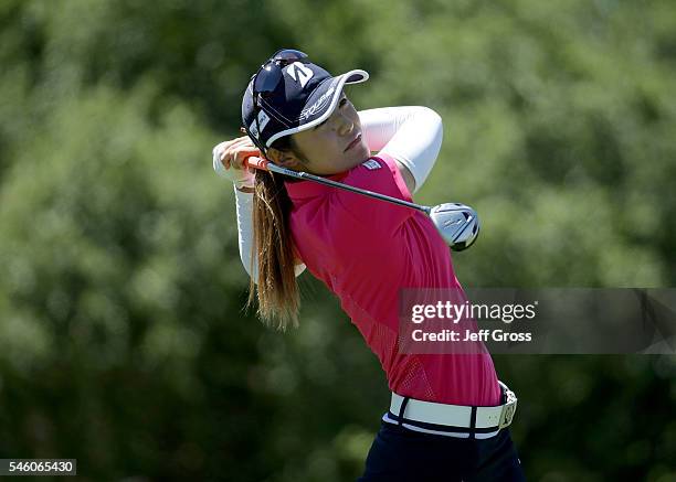 Ayaka Watanabe of Japan hits a tee shot on the 18th hole during the final round of the U.S. Women's Open at the CordeValle Golf Club on July 10, 2016...