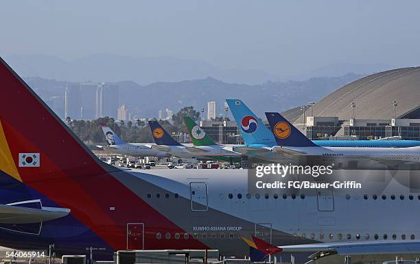 Planes at Los Angeles International Airport on July 10, 2016 in Los Angeles, California.