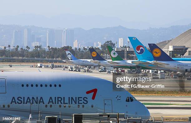 Planes at Los Angeles International Airport on July 10, 2016 in Los Angeles, California.