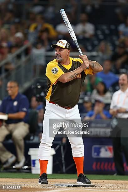 David Wells at bat during the MLB 2016 All-Star Legends and Celebrity Softball Game at PETCO Park on July 10, 2016 in San Diego, California.