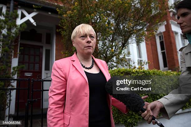 Angela Eagle, the former shadow business secretary who recently resigned from the shadow cabinet, speaks to a journalist as she leaves her home on...