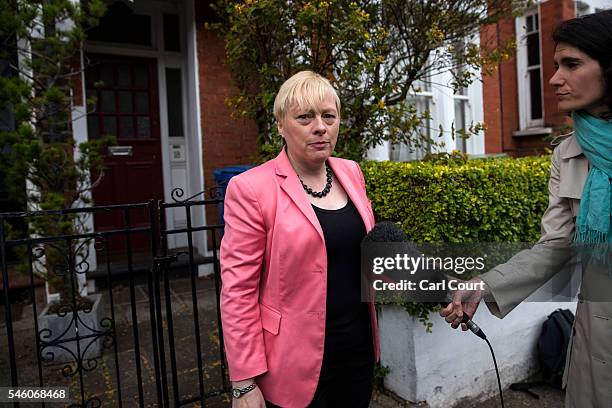 Angela Eagle, the former shadow business secretary who recently resigned from the shadow cabinet, speaks to a journalist as she leaves her home on...