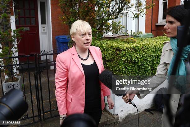 Angela Eagle, former business spokeswoman for the U.K. Opposition Labour Party, speaks to reporters as she leaves her home in London, U.K., on...