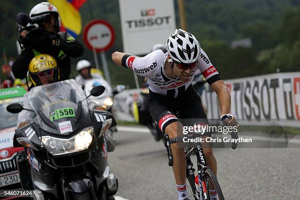 Tom Dumoulin of Netherlands riding for Team Giant-Alpecin rides in the breakaway during stage nine of the 2016 Le Tour de France, a 184.5km stage...