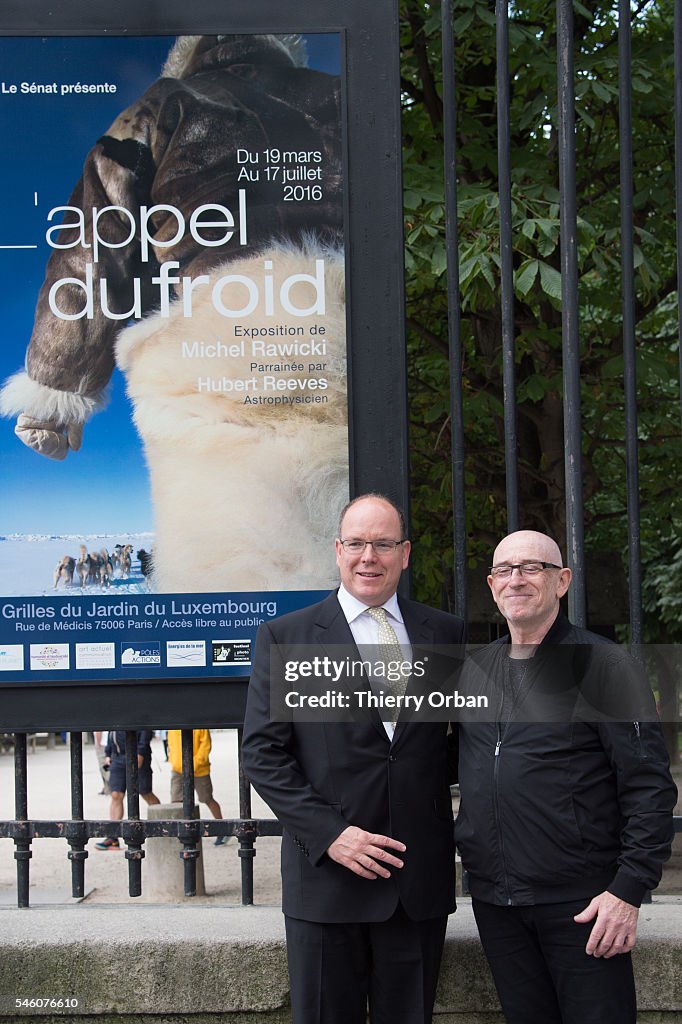 Prince Albert Of Monaco Visits Michel Rawicki's Exhibition At Jardin du Luxembourg in Paris