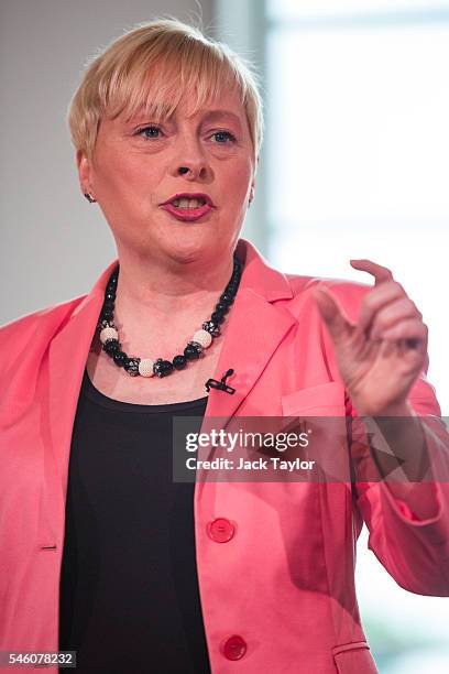 Former Shadow Cabinet Minister Angela Eagle launches her bid for Labour leadership at a press conference at Savoy Place on July 11, 2016 in London,...