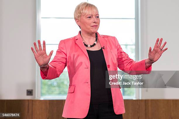 Former Shadow Cabinet Minister Angela Eagle launches her bid for Labour leadership at a press conference at Savoy Place on July 11, 2016 in London,...