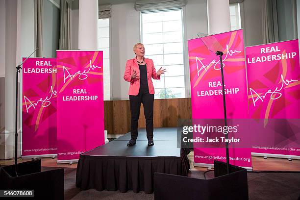 Former Shadow Cabinet Minister Angela Eagle launches her bid for Labour leadership at a press conference at Savoy Place on July 11, 2016 in London,...