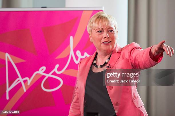 Former Shadow Cabinet Minister Angela Eagle launches her bid for the Labour leadership at a press conference at Savoy Place on July 11, 2016 in...