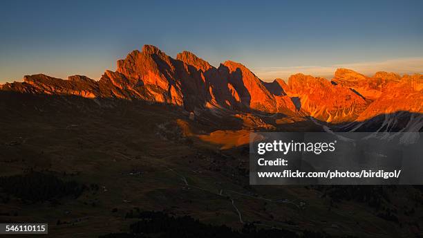 sunset at seceda, alpe di suisi, italy - rudy ray moore stock pictures, royalty-free photos & images