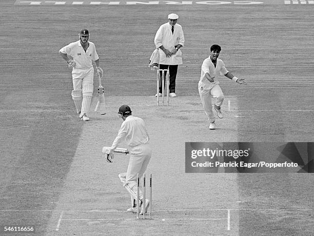 David Gower of England is bowled by Waqar Younis of Pakistan during the 5th Test match between England and Pakistan at The Oval, London, 8th August...