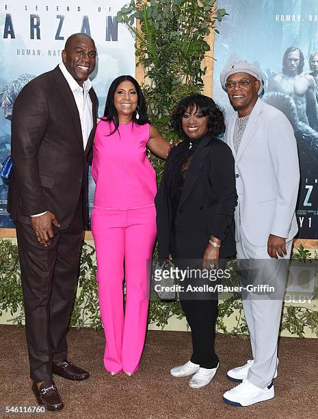 Magic Johnson, Cookie Johnson, Samuel L. Jackson and LaTanya Richardson arrive at the premiere of Warner Bros. Pictures' 'The Legend Of Tarzan' at...