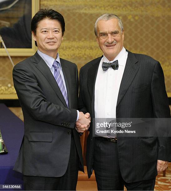 Japan - Japanese Foreign Minister Koichiro Gemba and Karel Schwarzenberg, first deputy prime minister and foreign minister of the Czech Republic,...