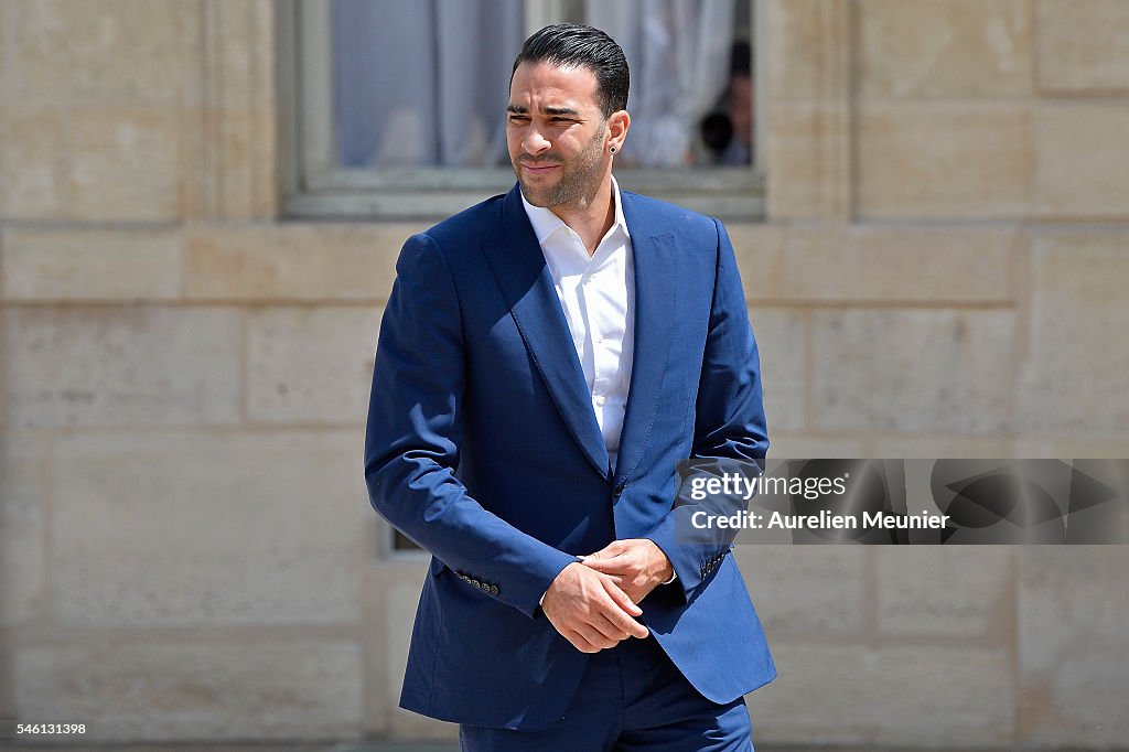 French President Francois Hollande Receives France Soccer Team At Elysee Palace in Paris