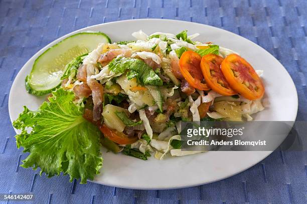 smoked fish salad, traditional dish in seychelles - victoria seychelles fotografías e imágenes de stock