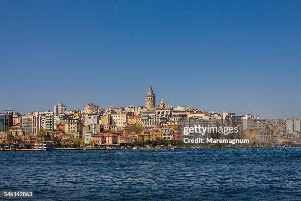 view of the town with galata tower - galata tower stock-fotos und bilder