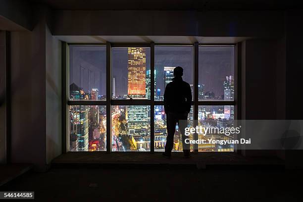 overlooking - shanghai night stock-fotos und bilder