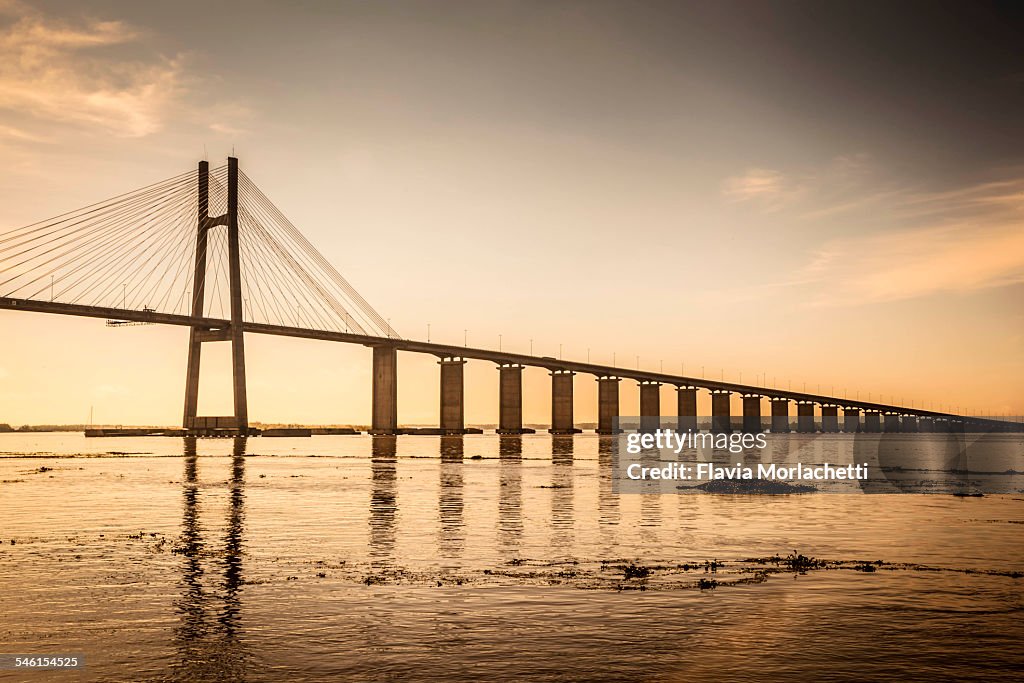 Rosario Victoria bridge at sunset