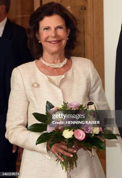 Queen Silvia of Sweden is pictured on July 11, 2016 at the townhall in Aachen. / Germany OUT