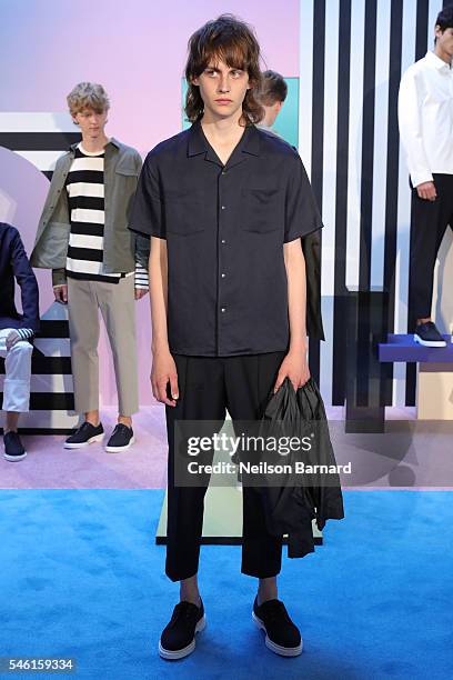 Model poses wearing Plac at the Plac Presentation during New York Fashion Week: Men's S/S 2017 at Industria Superstudio on July 11, 2016 in New York...