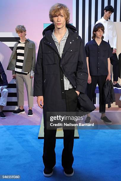 Model poses wearing Plac at the Plac Presentation during New York Fashion Week: Men's S/S 2017 at Industria Superstudio on July 11, 2016 in New York...