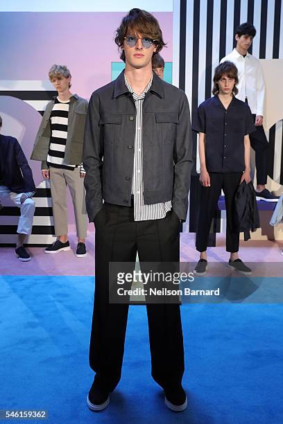 Model poses wearing Plac at the Plac Presentation during New York Fashion Week: Men's S/S 2017 at Industria Superstudio on July 11, 2016 in New York...