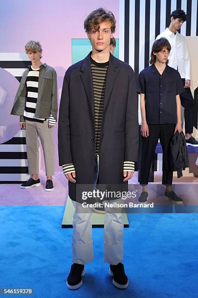 Model poses wearing Plac at the Plac Presentation during New York Fashion Week: Men's S/S 2017 at Industria Superstudio on July 11, 2016 in New York...