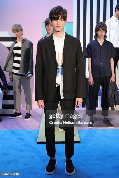 Model poses wearing Plac at the Plac Presentation during New York Fashion Week: Men's S/S 2017 at Industria Superstudio on July 11, 2016 in New York...