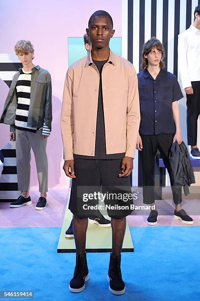 Model poses wearing Plac at the Plac Presentation during New York Fashion Week: Men's S/S 2017 at Industria Superstudio on July 11, 2016 in New York...