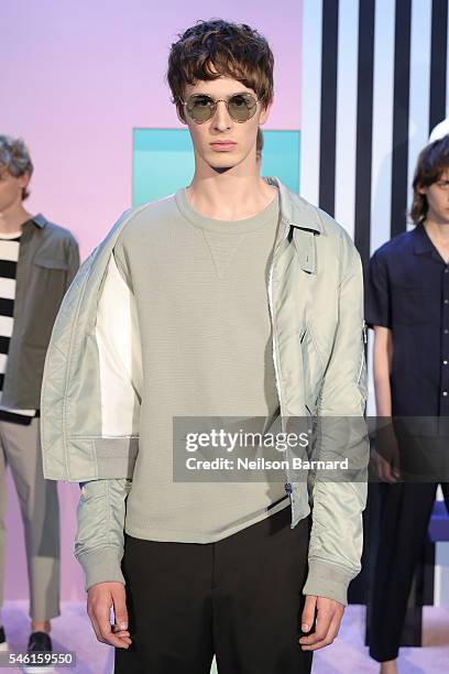 Model poses wearing Plac at the Plac Presentation during New York Fashion Week: Men's S/S 2017 at Industria Superstudio on July 11, 2016 in New York...