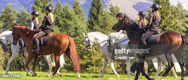 horseback riding in the countryside - recreational horseback riding stock pictures, royalty-free photos & images