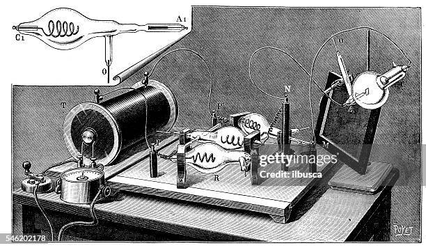 stockillustraties, clipart, cartoons en iconen met antique illustration of physics experiment electrical machinery - antique lightbulb