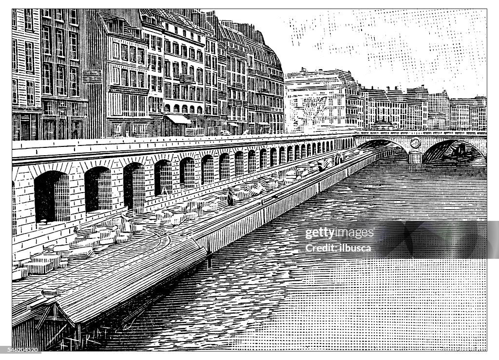 Antique illustration of works for the construction of Paris subway