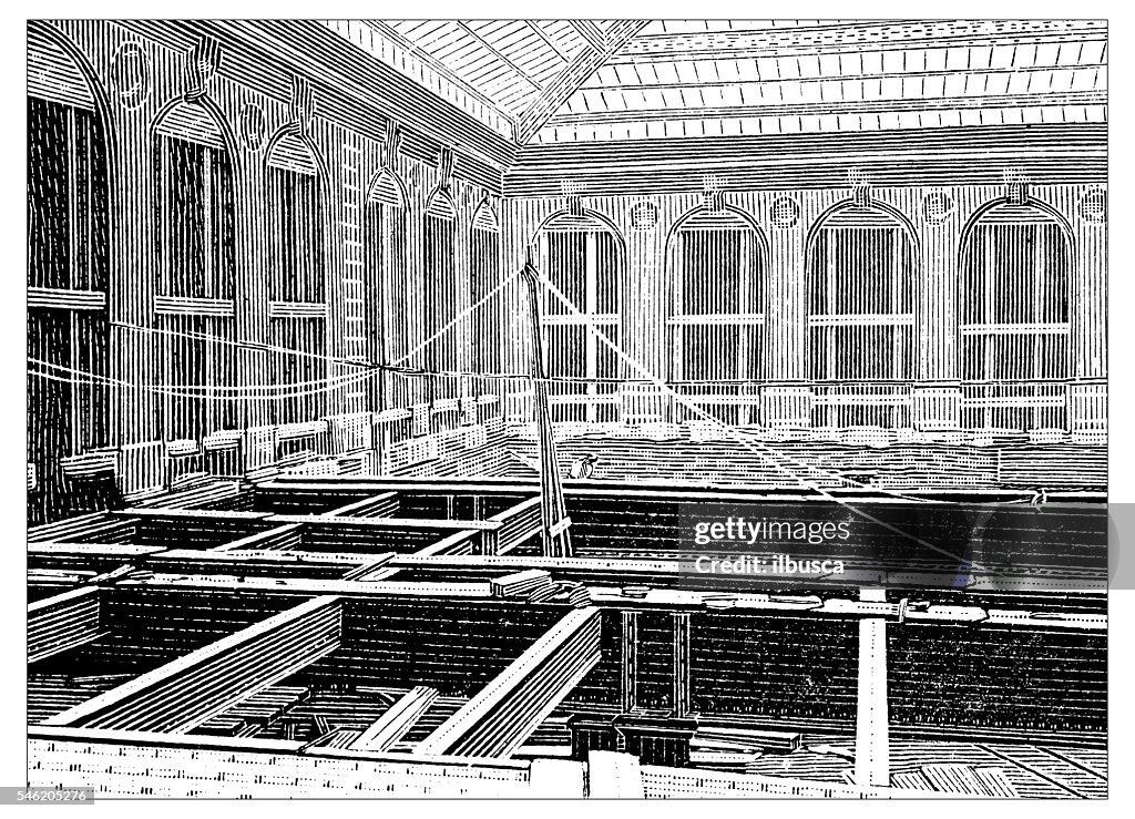 Antique illustration of works for the construction of Paris subway
