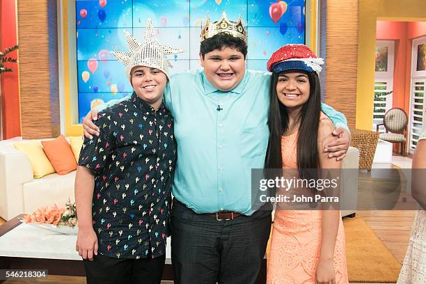 Christopher Rivera Winner of "La Voz Kids" and Axel Cabrera , Alejandra Gallardo finalist attend "Un Nuevo Dia" at Telemundo Studio on July 11, 2016...