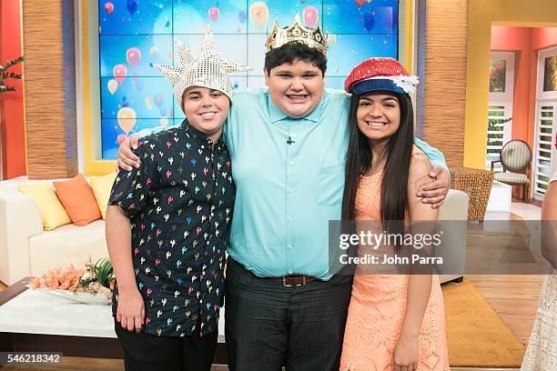 Christopher Rivera Winner of "La Voz Kids" and Axel Cabrera , Alejandra Gallardo finalist attend "Un Nuevo Dia" at Telemundo Studio on July 11, 2016...
