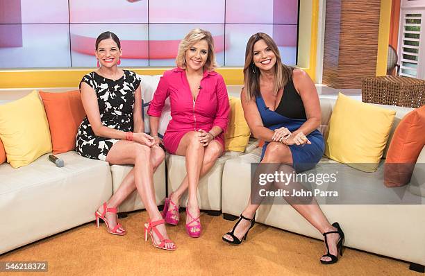 Natalia Jimenez Winner of "La Voz Kids" coach ,Ana Maria Canseco and Rashel Diaz attend "Un Nuevo Dia" at Telemundo Studio on July 11, 2016 in Miami,...