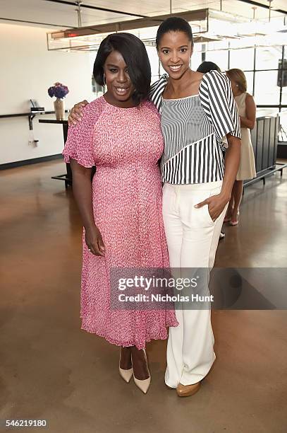 Actors Uzo Aduba and Renee Elise Goldsberry attend a luncheon hosted by Glamour and Facebook to discuss the 2016 election at Samsung 837 in NYC on...