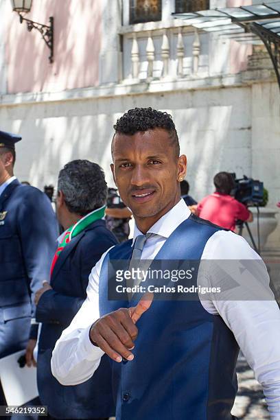Portuguese forward Nani during the meeting with the countries President Marcelo Rebelo de Sousa for the Portugal Euro 2016 Victory ceremonies at...