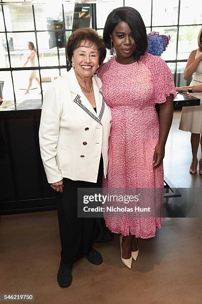 Congresswoman Nita Lowey and actress Uzo Aduba attend a luncheon hosted by Glamour and Facebook to discuss the 2016 election at Samsung 837 in NYC on...